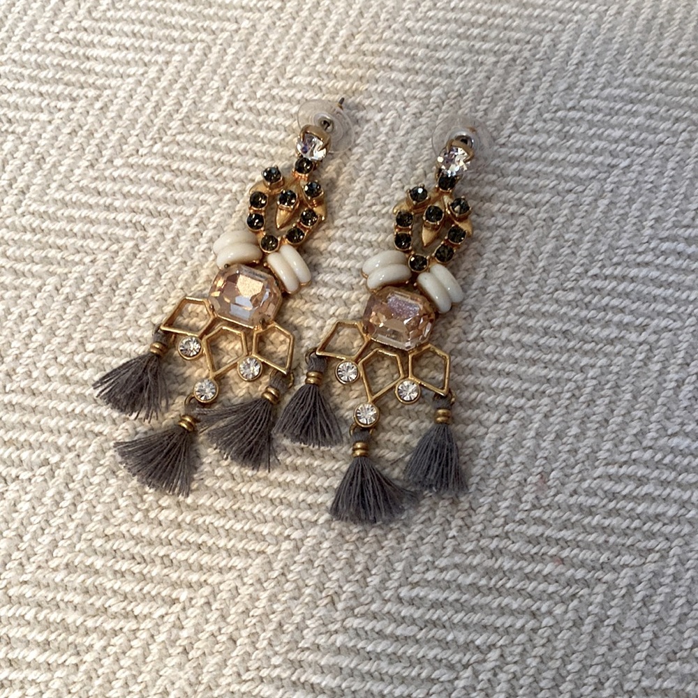 Stella & Dot | Vintage Gold Crystal Encrusted Nila Tassel Chandelier Earrings